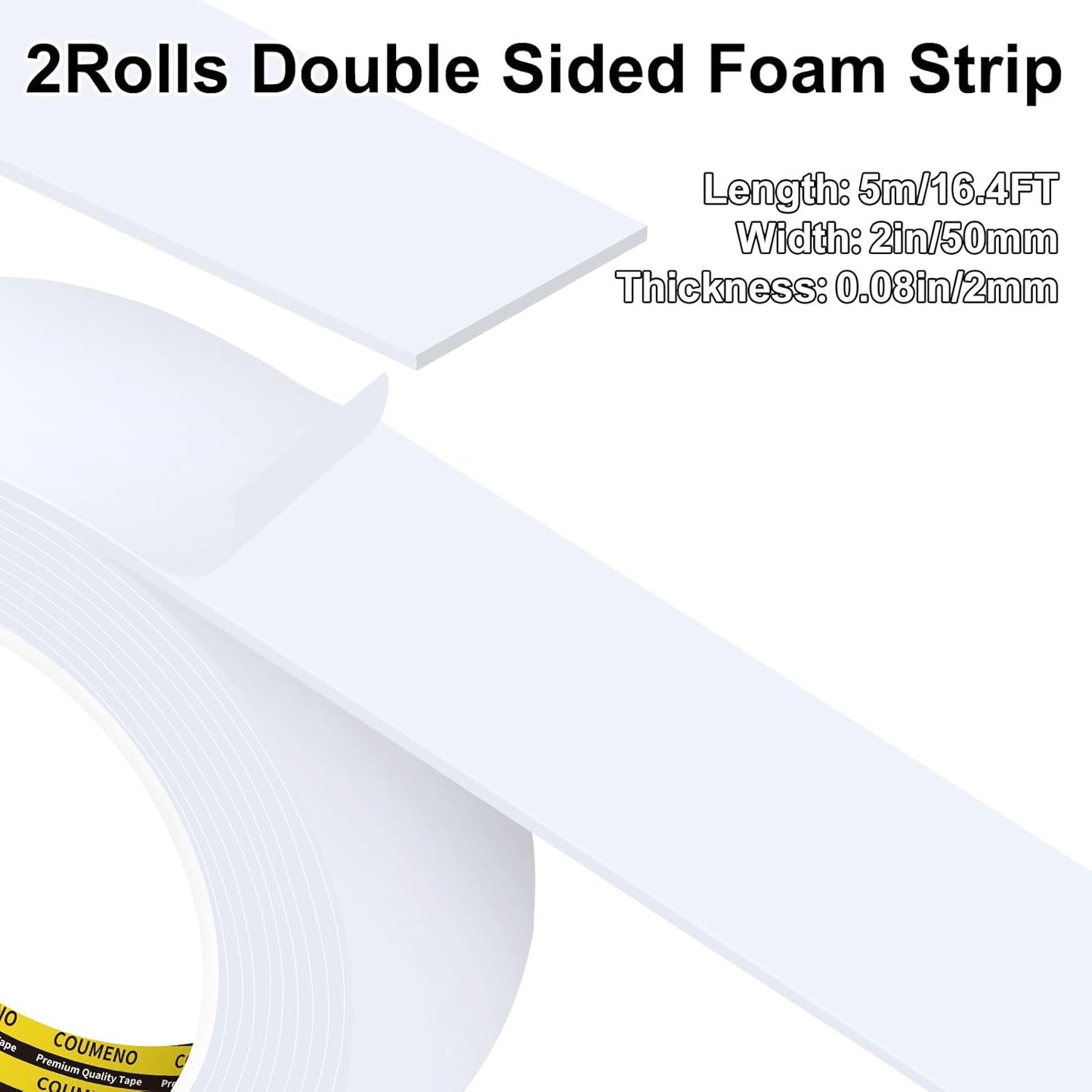 2Pack 2inX16.4FT Double Sided Foam Strip, EVA Foam Tape, Double Sided Sponge Adhesive Mounting Tape for Home Office Decor White
