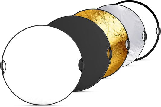 NEEWER 43"/110cm Light Reflector with Handle Grip with 3/8" Thread, 5 in 1 Collapsible Disc Light Diffuser Translucent/Silver/Gold/White/Black for Photography Lighting, Outdoor Lighting, RF-110II