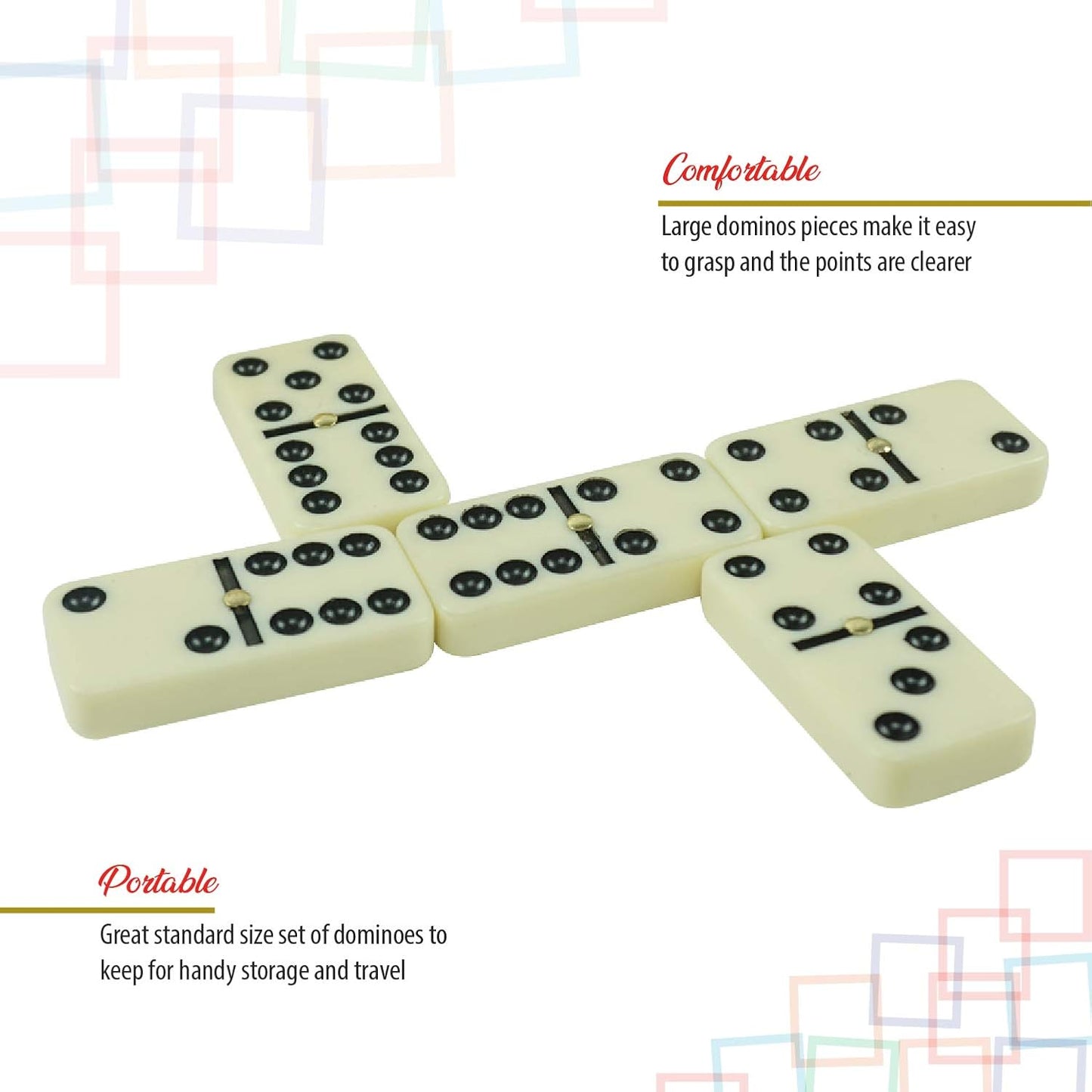 ERLLE - Dominoes Set, Premium Classic 28-Piece Double Six Domino Set with Wooden Case, Family & Kids Board Game, Mexican Train, Chicken Foot, and Classic Domino Games