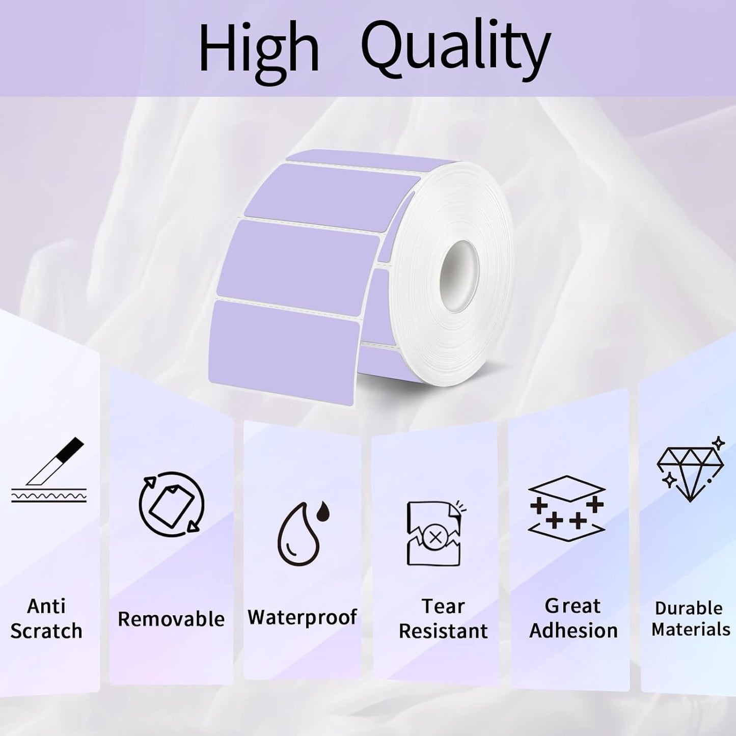 2x1 Inch Thermal Labels, Purple Thermal Printer Stickers, Waterproof Self-Adhesive Shipping Label Printer Sticker for Barcode, Name, Address, 300 Labels/Roll