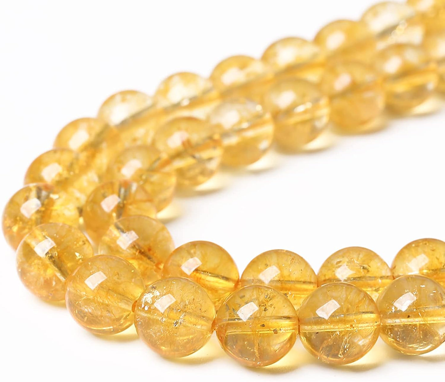 120Pcs 6mm Natural Citrine Beads for Jewelry Making Yellow Crystal Quartz Round Loose Beads DIY Bracelet Necklace Earrings 32" 2 Strands