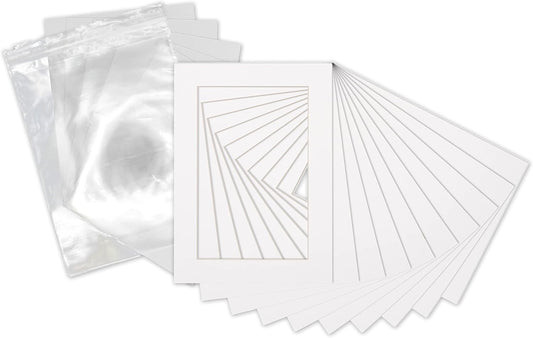 5x7 Mat for 8.5x11 Frame - Precut Mat Board Acid-Free Show Kit with Backing Board, and Clear Bags White 5x7 Photo Matte Made to Fit a 8.5x11 Picture Frame Matboard for Framing, Pack of 10 Mats