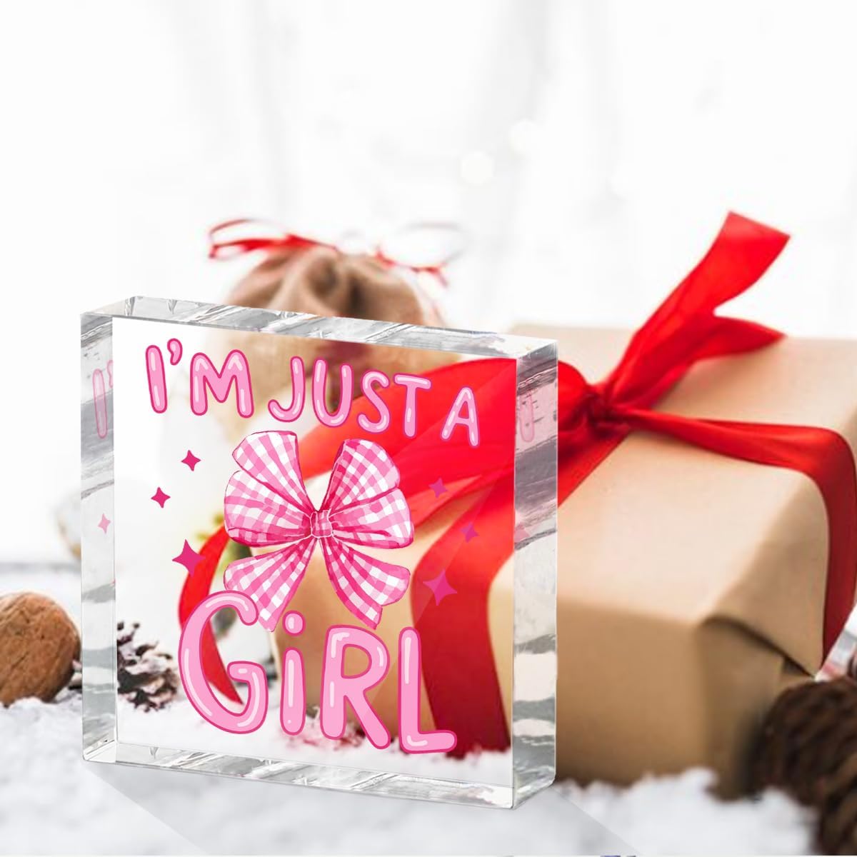 Positive Affirmation Gifts for Women Friends, Preppy Desk Decor Acrylic Sign 4X4 Inch, Pink Coquette Bow Desk Accessories Decorative Signs for Table Top Cubicle Room Office