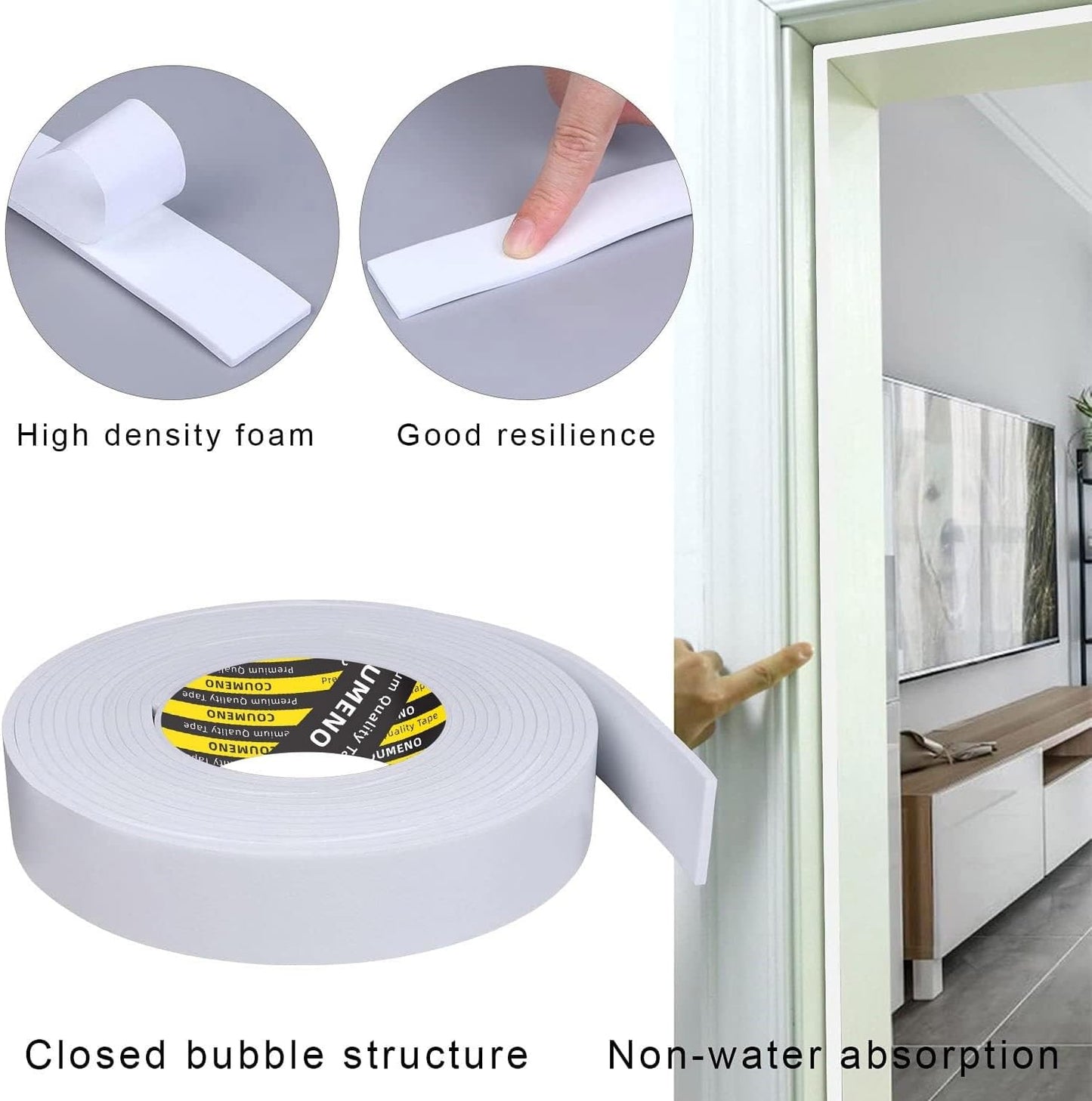 EVA Single-Sided Adhesive White Foam Tape 2inX16.4FT Single-Sided Sealing Strip Foam Pad Sponge Tape Window Weatherproof, Self-Adhesive Insulation Sealing Tape