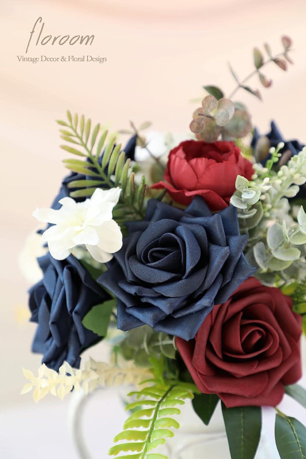 Floroom Artificial Flowers 16pcs 3.5" Real Looking Navy Blue Foam Fake Hybrid Tea Roses with Stems for DIY Wedding Bouquets Bridal Shower Centerpieces Floral Arrangements Party Tables Home Decoration
