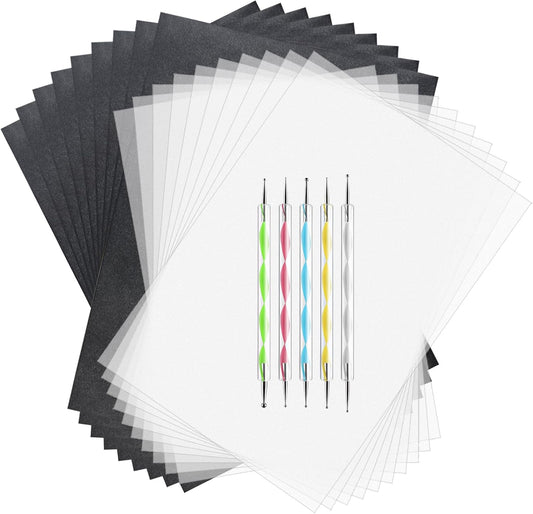 ASTARON 150 Sheets Black Carbon Copy Paper and Tracing Paper with 5 Pcs Embossing Styluses Tool Set, Carbon Transfer Paper for Tracing on Wood Fabric