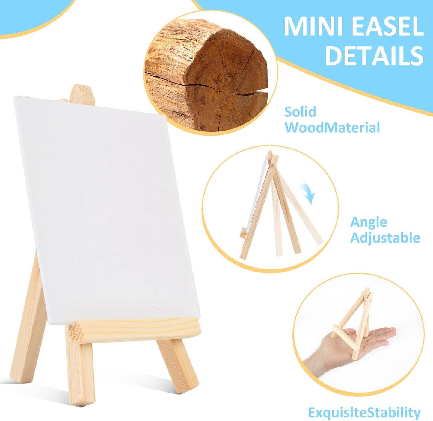 24 Pcs 5 Inch Mini Wood Display Easel, Small Wooden Easel Stand Art Craft Painting Triangle Stand Canvas Holder for Card Artist Photos Tabletop