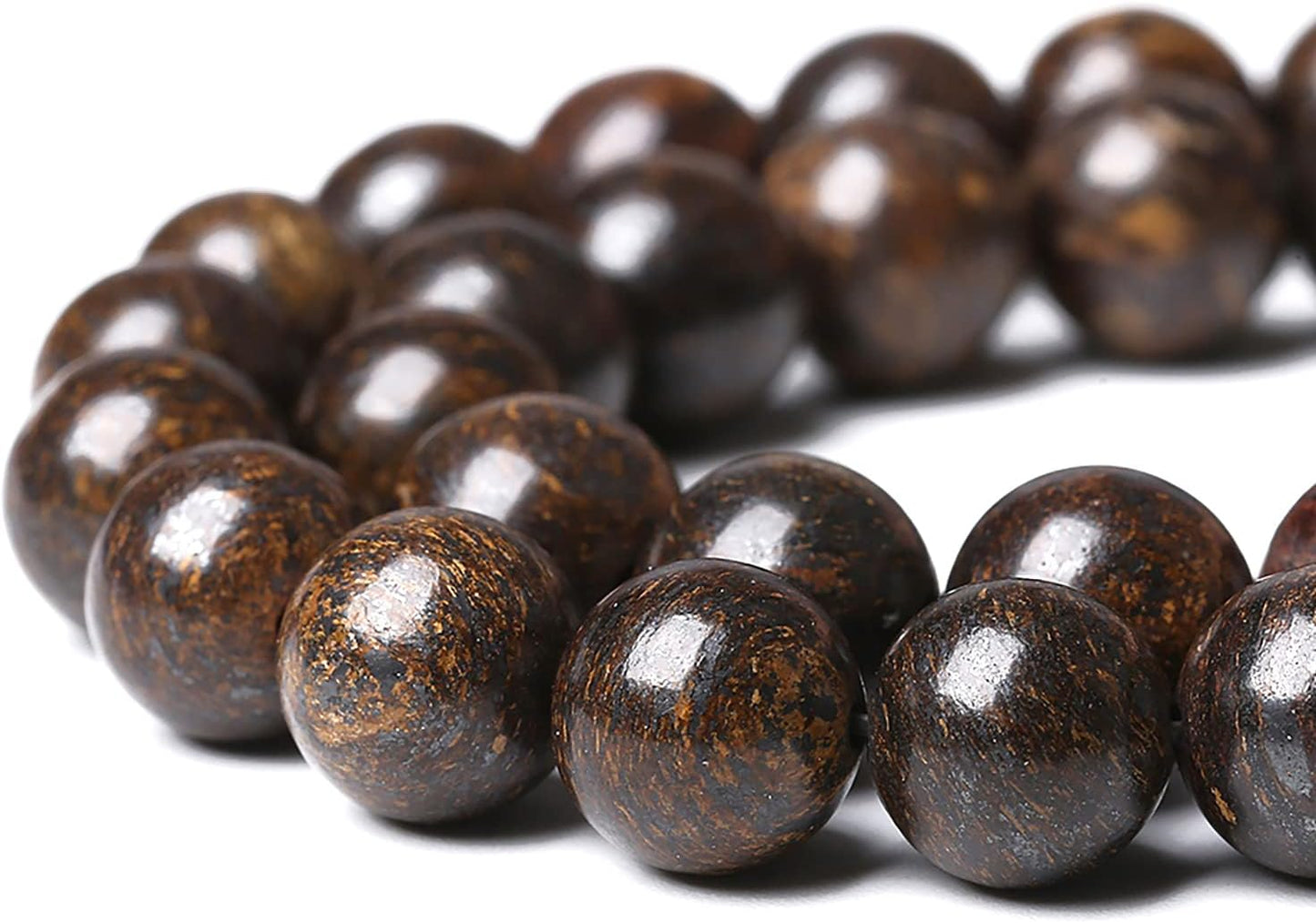 74pcs 10mm Natural Stone Beads Brown Bronzite Gemstone Round Loose Beads for Jewelry Making DIY Bracelet Necklace 32" 2 Strands