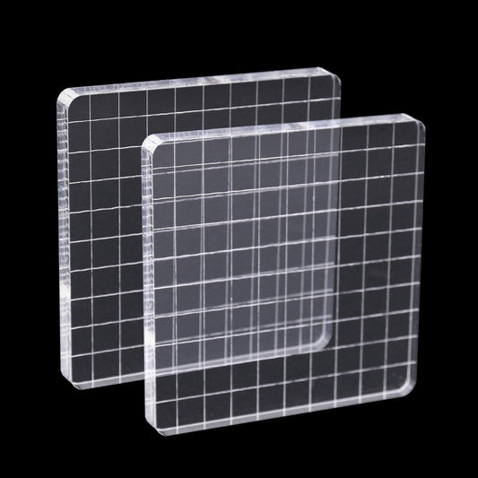 2Pcs Clear Stamp Blocks Set, Square 4 x 4 Inch Acrylic Blocks for Stamping With Grid Lines, Scrapbooking Crafts Tools