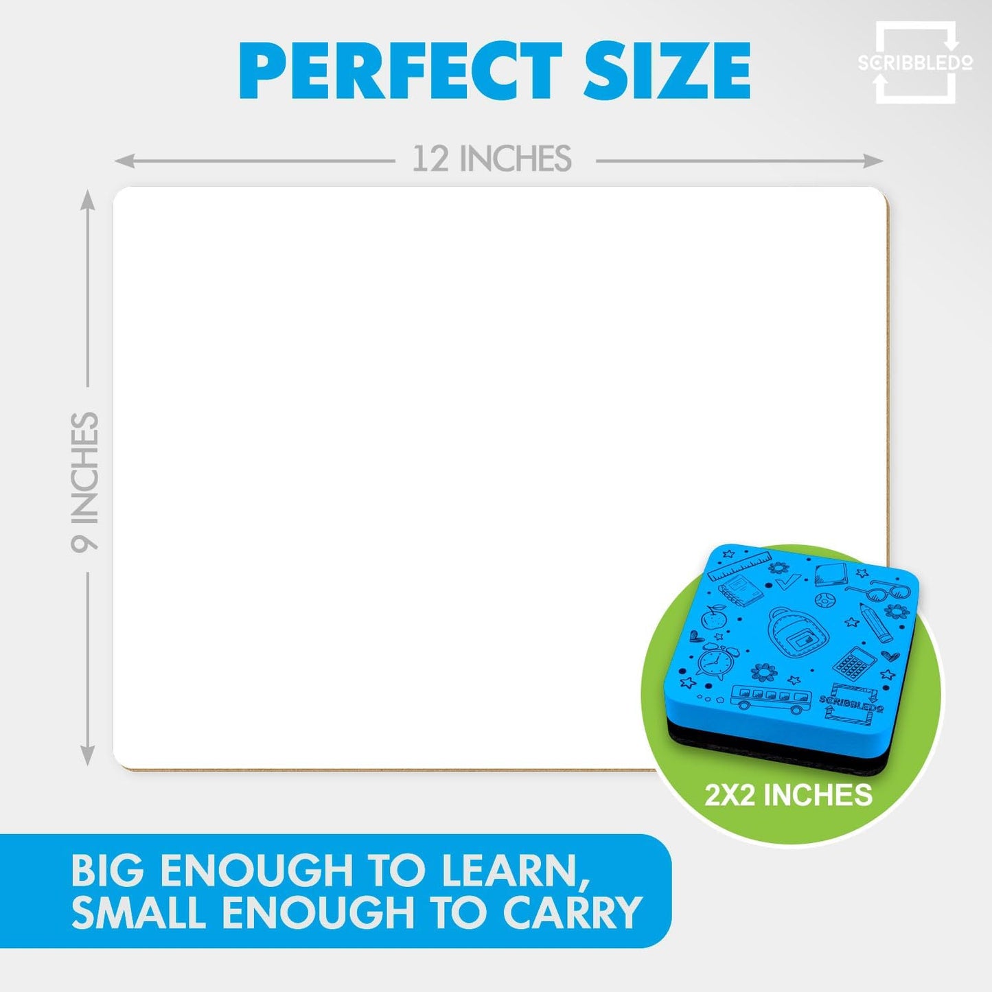 Set of 12 Small White Board Dry Erase Boards Classroom Pack Mini White Boards 9"x12” Double Sided Personal Whiteboards for Students Teachers School Supplies Lapboards l 12 Mini Whiteboard Erasers Incl