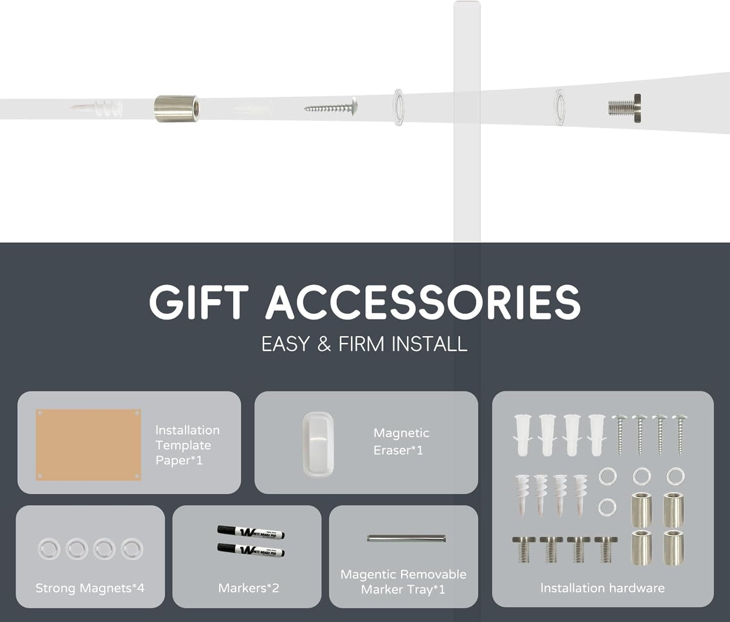 Magnetic Glass Whiteboard - Glass Dry Erase Board 48"x36" Large Frameless Glass Board for Walls Office School and Home, Gray