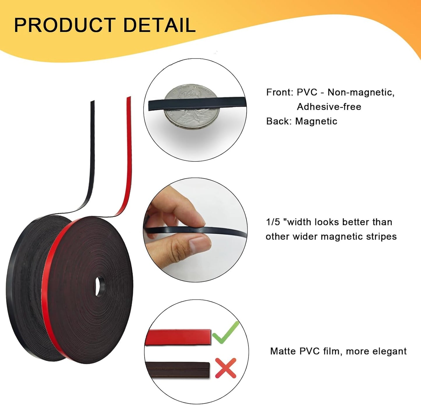 Magnetic Tape Roll Thin Strip, 1/5 Inch x 33 Feet Magnet Tape Line for Classroom Office, Magnetic Boarders for Witeboard (Black+Red)