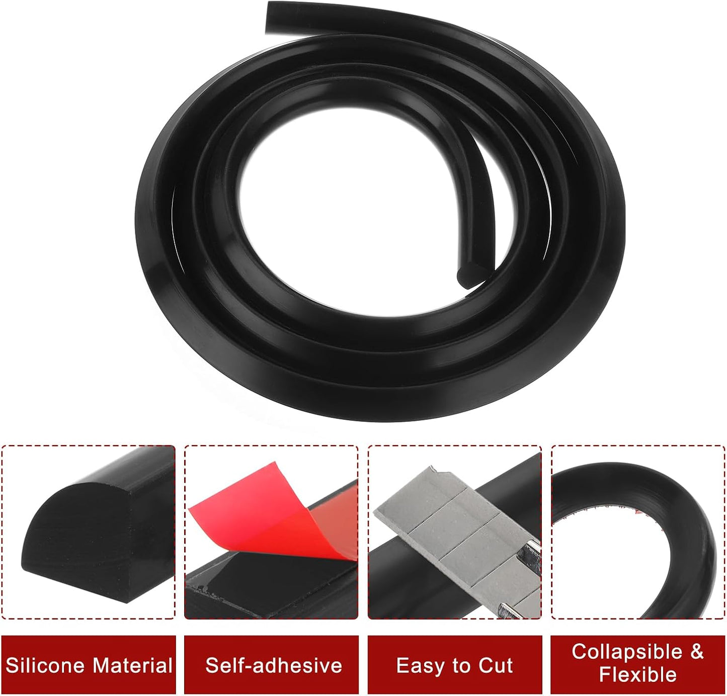 uxcell Flexible Molding Trim, 79 Inch Flexible Quarter Round Molding Silicone Peel and Stick Trim Self Adhesive Shower Water Barrier for Corner Decor Bathroom Kitchen, Black