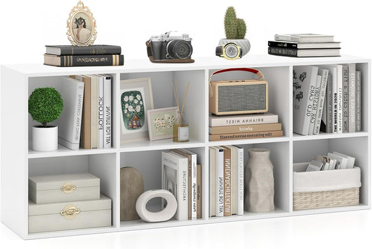 Giantex 8-Cube Bookcase, 3-Tier Cubby Bookshelf, Horizontal Vertical Display Rack with Anti-Tipping Kits, Modern Storage Organizer Shelf Unit for Bedroom, Living Room, Study (White, 8-Cube)