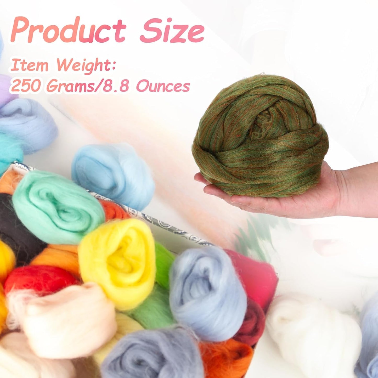 PATIKIL Wool Roving Yarn, 250G/8.8OZ Felting Wool Pure Roving Yarn, Grass Green