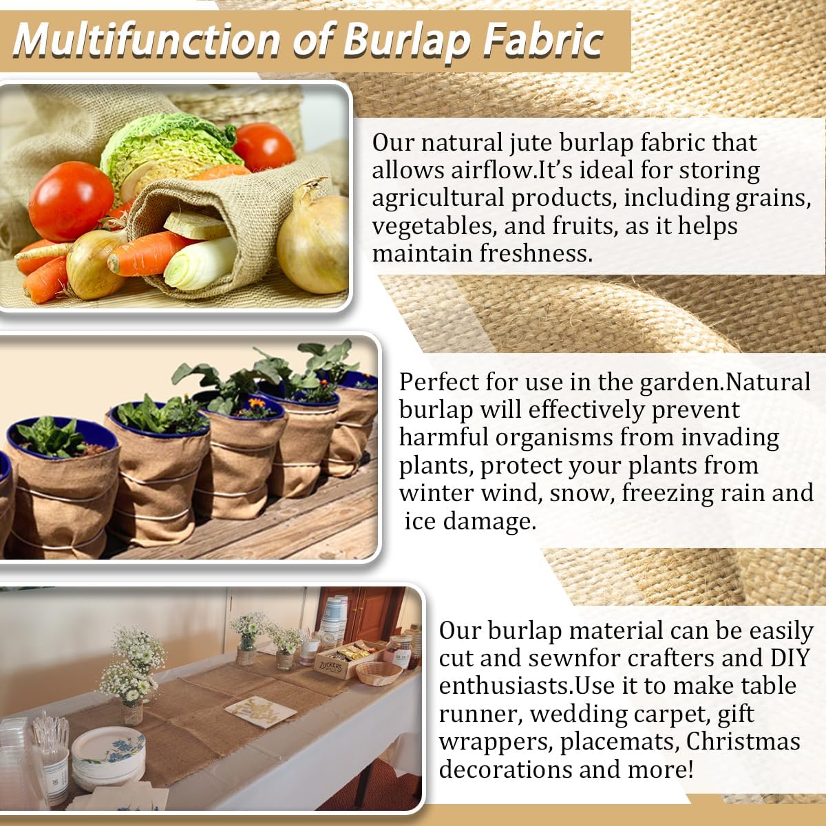 Burlap Fabric Roll, 40" x 24 Feet Burlap Garden Fabric Natural Jute for Decorations, Crafts, Weddings, Table Runner, Landscaping, Plants & Tree Covering