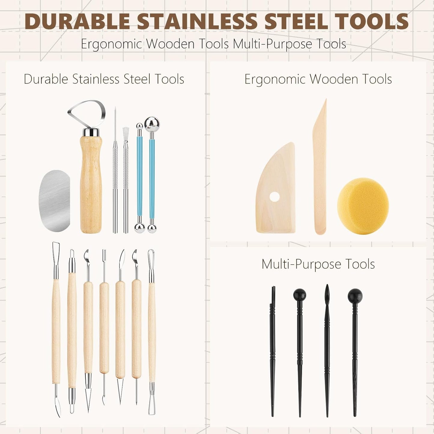 23PCS Clay Tools Sculpting, Ceramic & Pottery Modeling Tool, Ceramics Tools Set, Polymer Tools Kit, Air Dry Clay Tools for Carving, Molding, Pottery Wheel, Crafting Supplies, Pros, Beginners, Adults