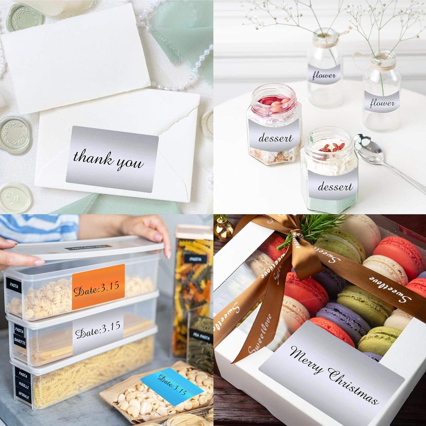 2" x 3" Silver Thermal Label Stickers,Waterproof Thermal Printer Sticker Labels for Gift Wrapping, Self-Adhesive Name Price Tag DIY Custom Logo Design (280 pcs,Silver)