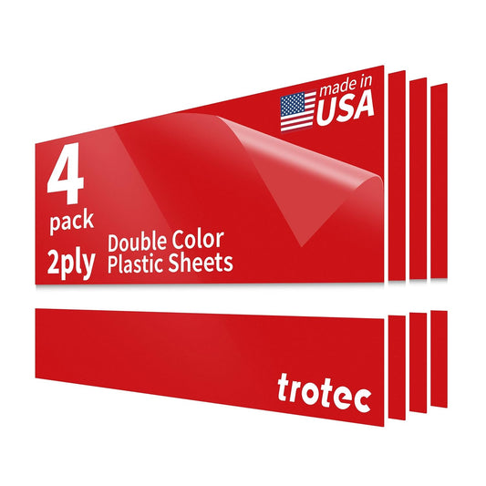 Trotec TroLase | 12"x24"x1/16", 4 Pcs | Gloss Red/White | 2 Ply | Modified Acrylic | Laser Engraving Double Color Plastic Sheet | Engraving Blanks for Laser, Saw, Guillotine | Made in USA