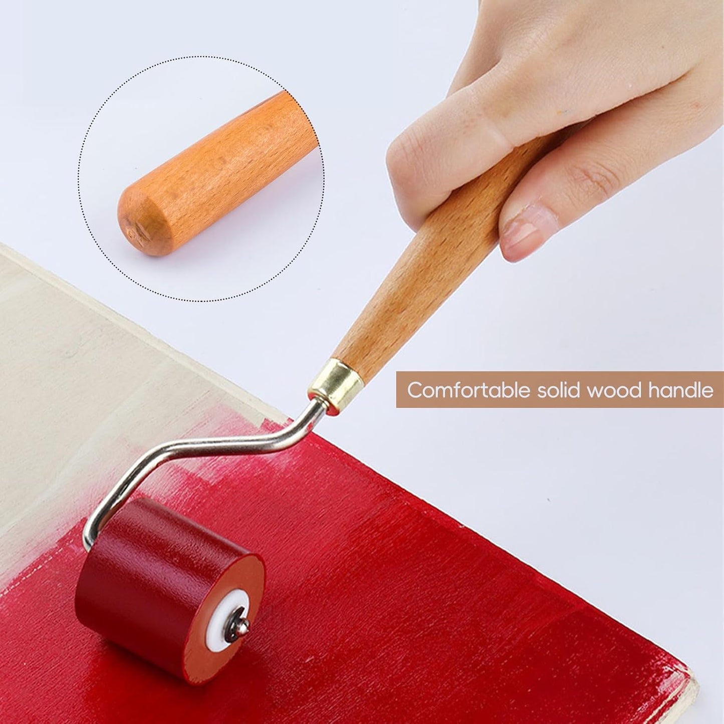 3Pcs Brayer Rubber Rollers, Printmaking Brayers, Art Craft Roller, Craft Stamping Brayers, Brayer Ink Roller with Comfort Wooden Handle for Print Stamping Tools Wallpapers and Scrapbooks