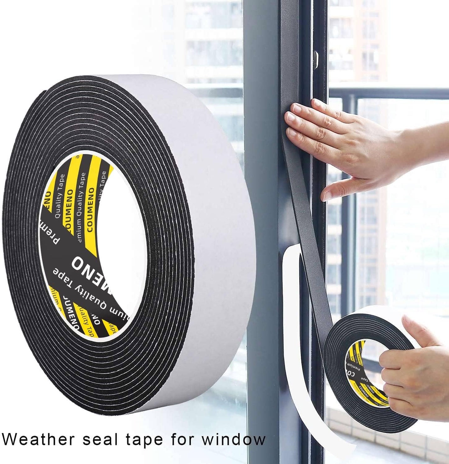 EVA Single-Sided Adhesive Black Foam Tape, 1.18inx16.4FT Single-Sided Sealing Strip Foam Pad Sponge Tape Window Weatherproof, Self-Adhesive Insulation Sealing Tape (Black)