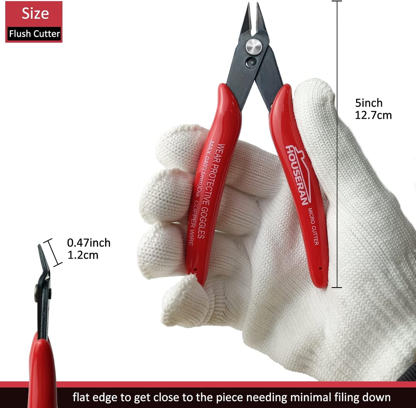 170 Wire Cutters, 10 PACK, 5 Inch Micro Flush Cutter, HOUSERAN Small Wire Cutters Spring Loaded Cutting Pliers, Side Cutters, Diagoanl Cutters for Jewelry Making, Models, Zip Ties Plastic Wire Snips