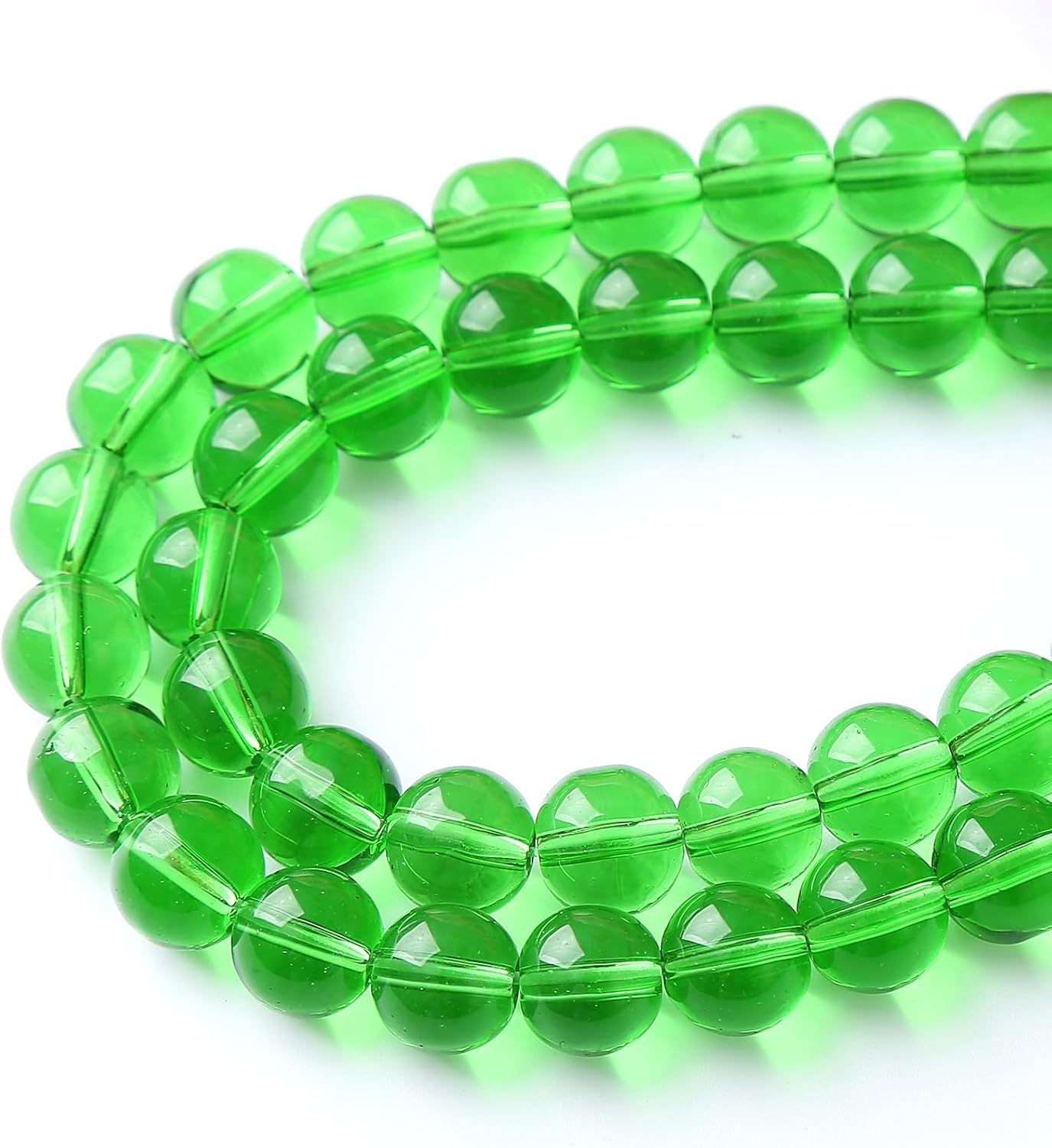 46pcs 8mm Smooth Green Crystal Glass Quartz Beads Round Loose Beads for Jewelry Making DIY Bracelet Necklace 15" Energy Healing Power Stone Beads(8mm, Green Crystal Glass)