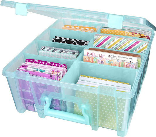 ArtBin 6990AA Super Satchel Double Deep Compartment Box - Art Storage with 8 Removable Compartments, Smart Closure for Craft Supplies (Aqua Mist- Pack of 1)