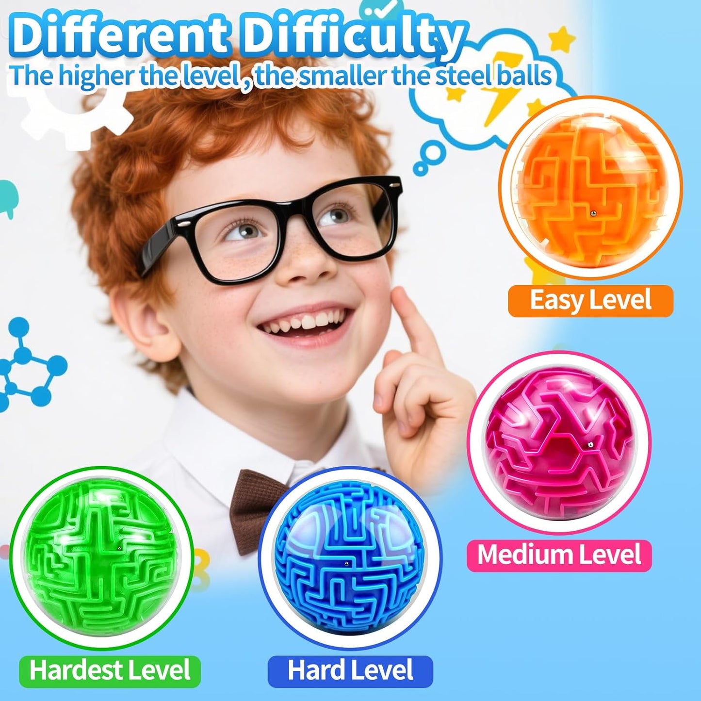 YongnKids 4 Pack 3D Puzzle Maze Ball Toys| Brain Teaser Puzzles Maze Game for Adults & Kids Ages 8-12 13+ Gifts, Games for Adults and Family Best- Easy & Medium & Hard Challenges