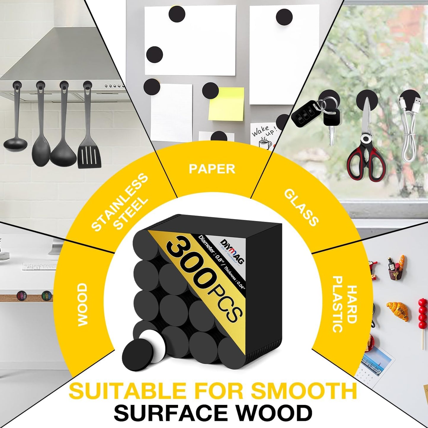 DIYMAG Magnets with Adhesive Backing, 300Pcs 0.8 x 0.04inch Round Small Magnetic Dots Stickers for Classroom Crafts Strong Magnetic Tape Sheets Easy Peel and Stick for Whiteboard Fridge