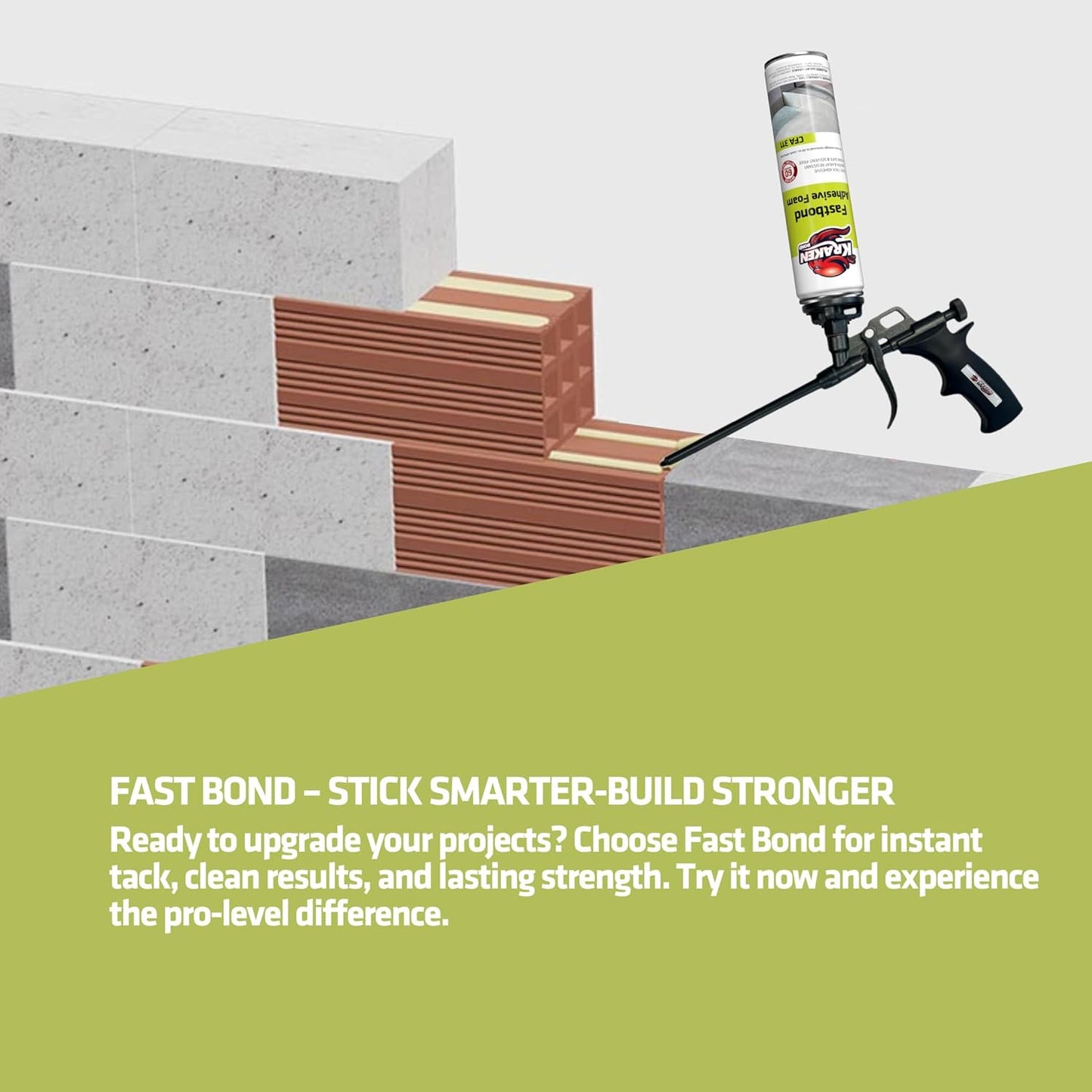 Kraken Bond Fastbond Spray Foam Adhesive (1x24oz.) - Heavy Duty Construction Adhesive for Insulation, Wall & Facade, Concrete, Stone, Subfloor, XPS & EPS Foam Board, Gun&Cleaner Included | 1 Pack