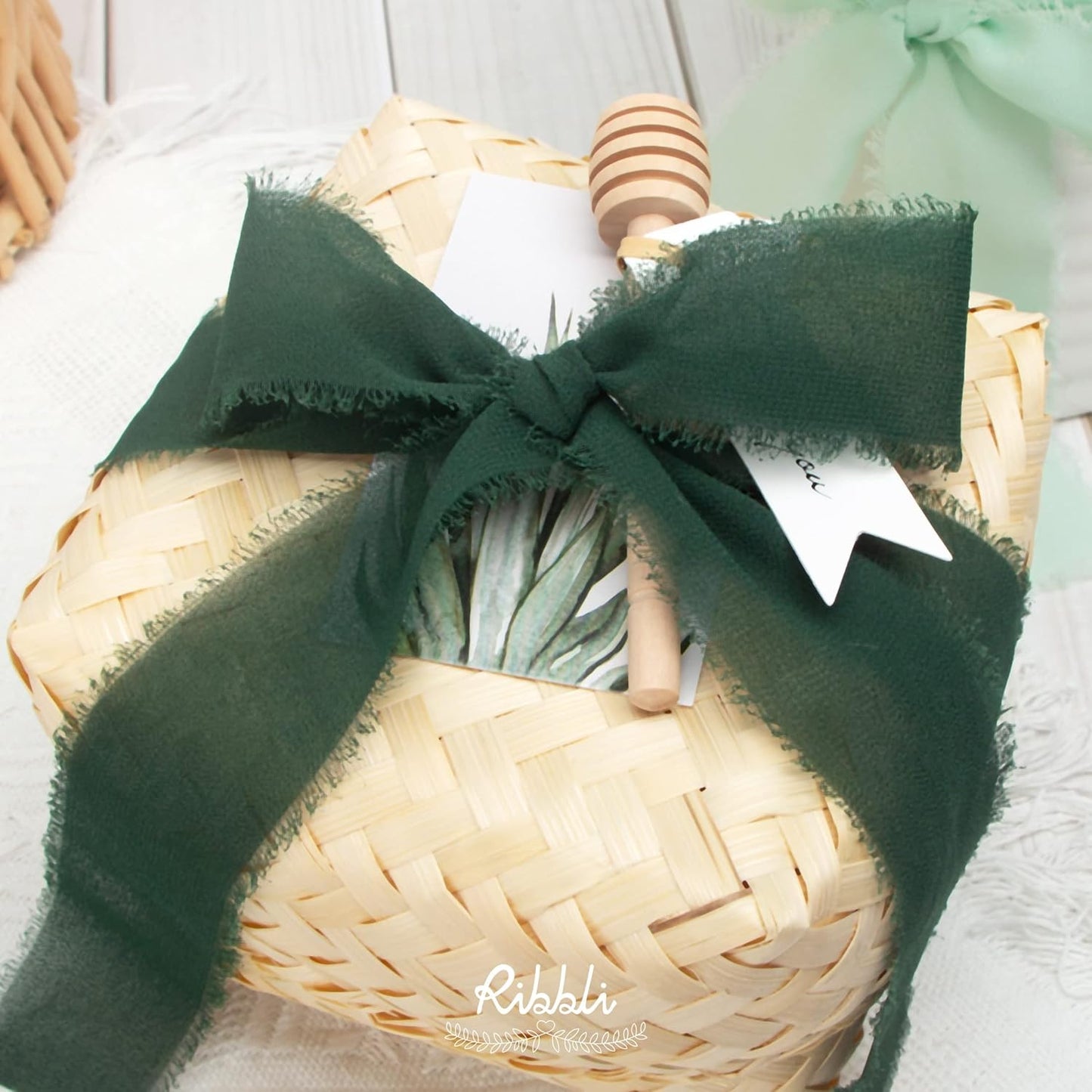 Ribbli Forest Green Chiffon Silk Ribbon, 1.5 Inch x 30 Yard - Handmade, Fringe, Wedding Invitations, Gift Wrapping, Bridal Bouquets, Flower Arrangement