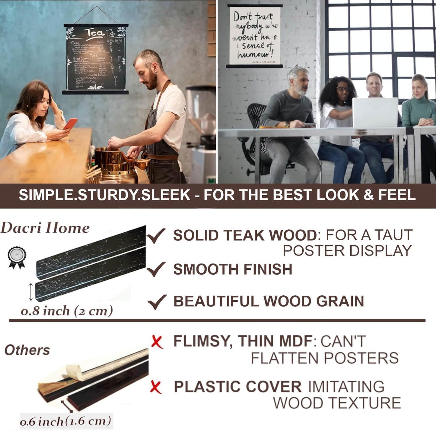 DACRI HOME 32" Wide Magnetic Poster Hanger Frame - 32x24 32x48 32x40 Wooden Frame, Premium Teak Wood, Strong Magnets, Quick Wall Hanging for Poster, Map, Picture, Print, Scroll (32 Inch, Black)