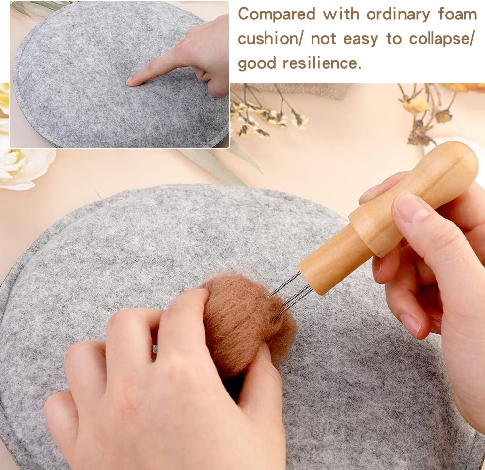 WONVOC Needle Felting Pad, 9.44 x 9.44 x 1.38 Inch, Grey Sponge Needle Felting Mat with Felting Needle Tool with 3 Needles Accommodates Any Felting Project