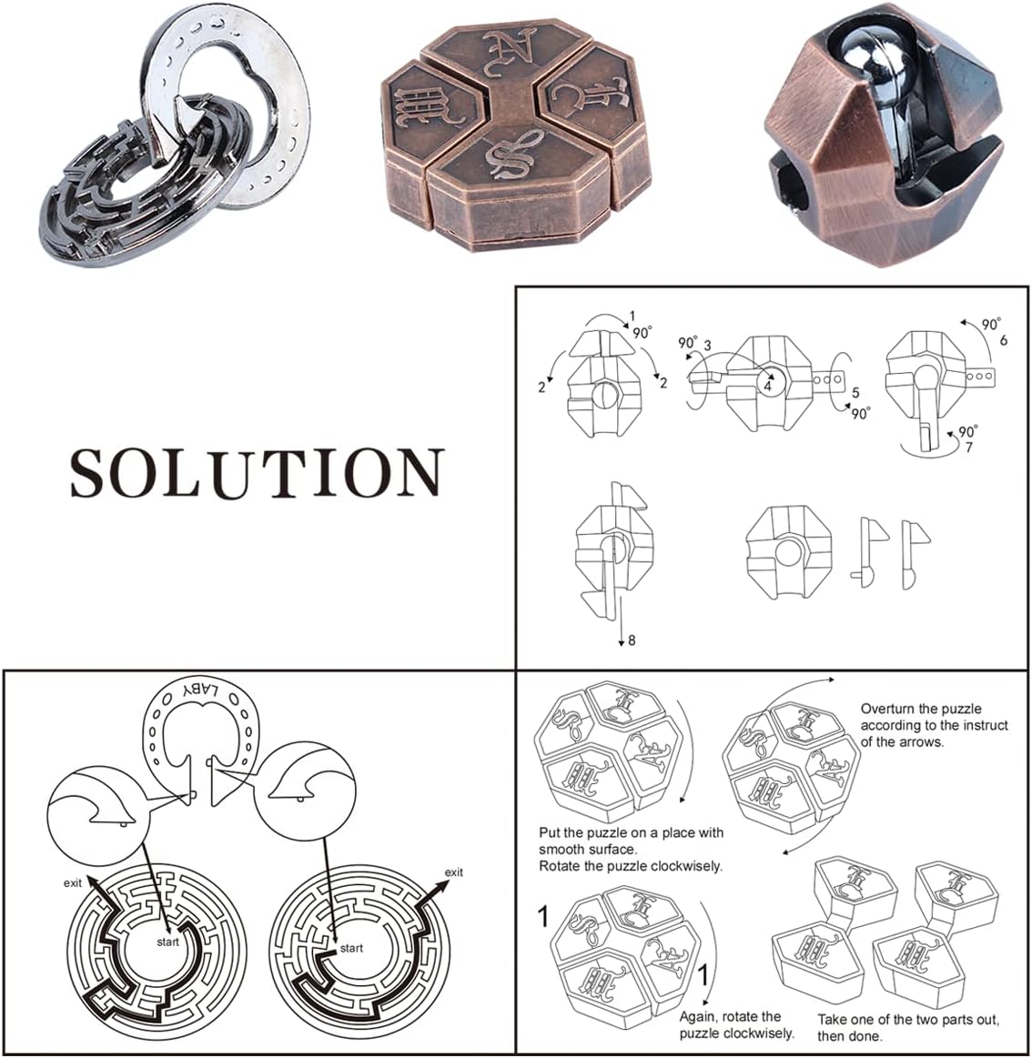 Brain Teaser Puzzle for Adults Puzzles Metal Hole Lock Adult Educational Toy Games for Adults Teens Educational Toy Gift (Bronze)