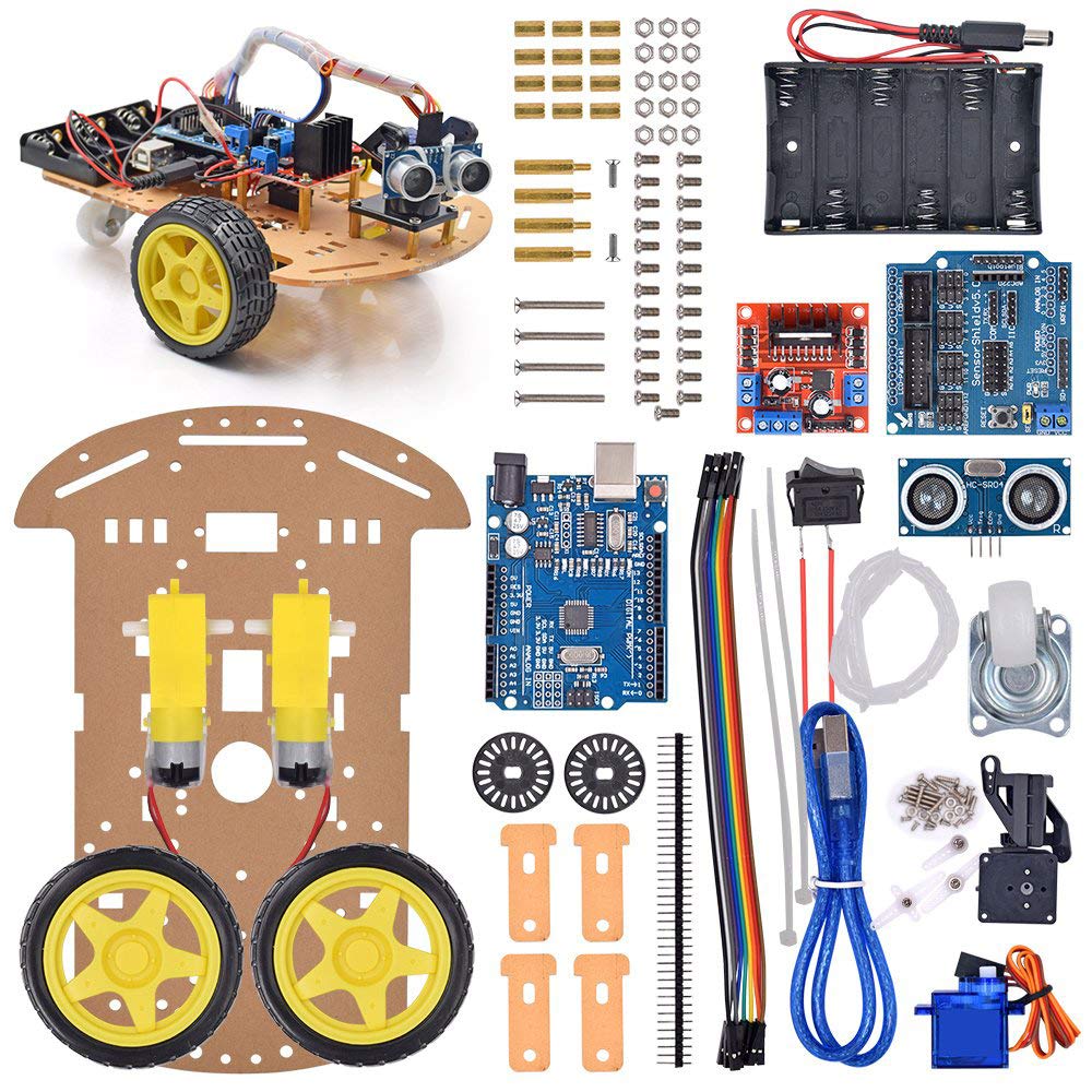 Smart Robot Car Chassis Kit with UNO R3 Module - Educational DIY Toy, 2WD with Battery Box and Speed Encoder for Tracking Obstacle Avoidance - Designed for Beginners to Learn Programming