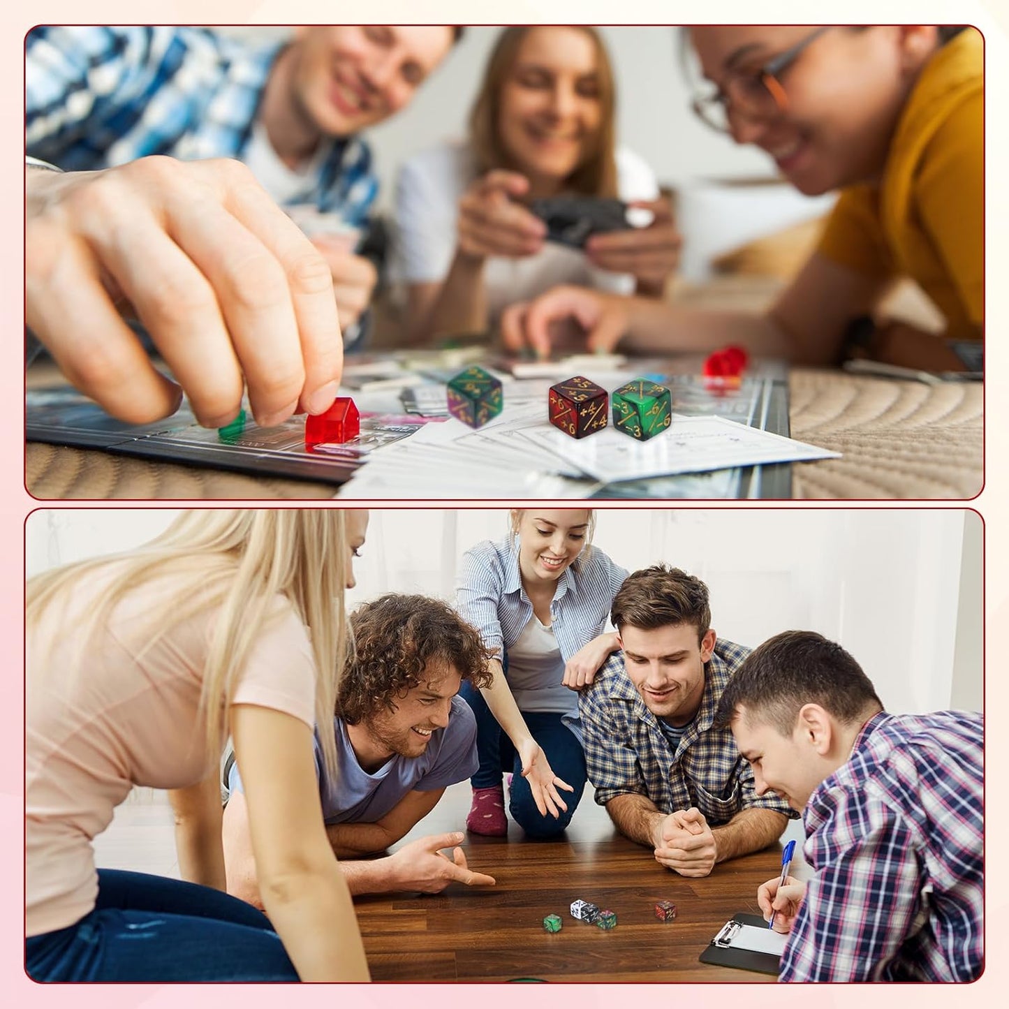 uxcell 24Pcs Magic Dice Counters, Acrylic D6 Life Token Dice Set with Pouch for Standard Cards Gaming Accessories, White, Black, Green & Purple, Blue & Purple