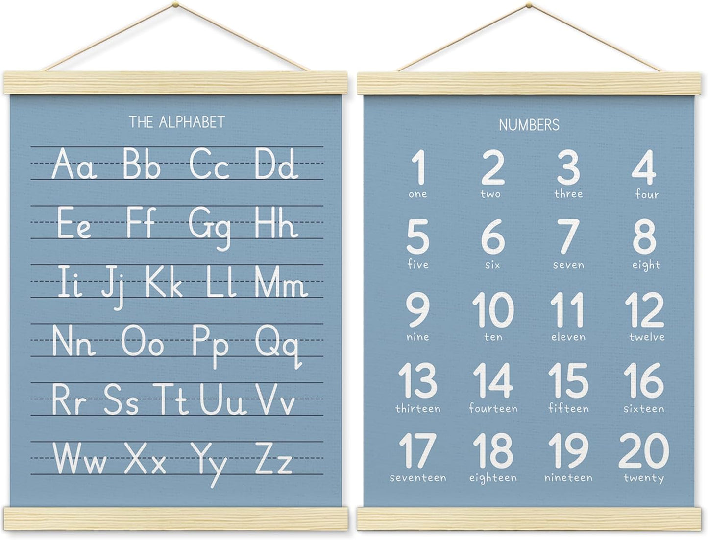 BONETAT Numbers alphabet poster for Nursery Toddlers, Play Room Wall Decor,ABC Wall Chart, Wall Hanging Decor for Toddler Playroom Decor Kids Wall Decor, Wooden Frame Alphabet Banner-A07