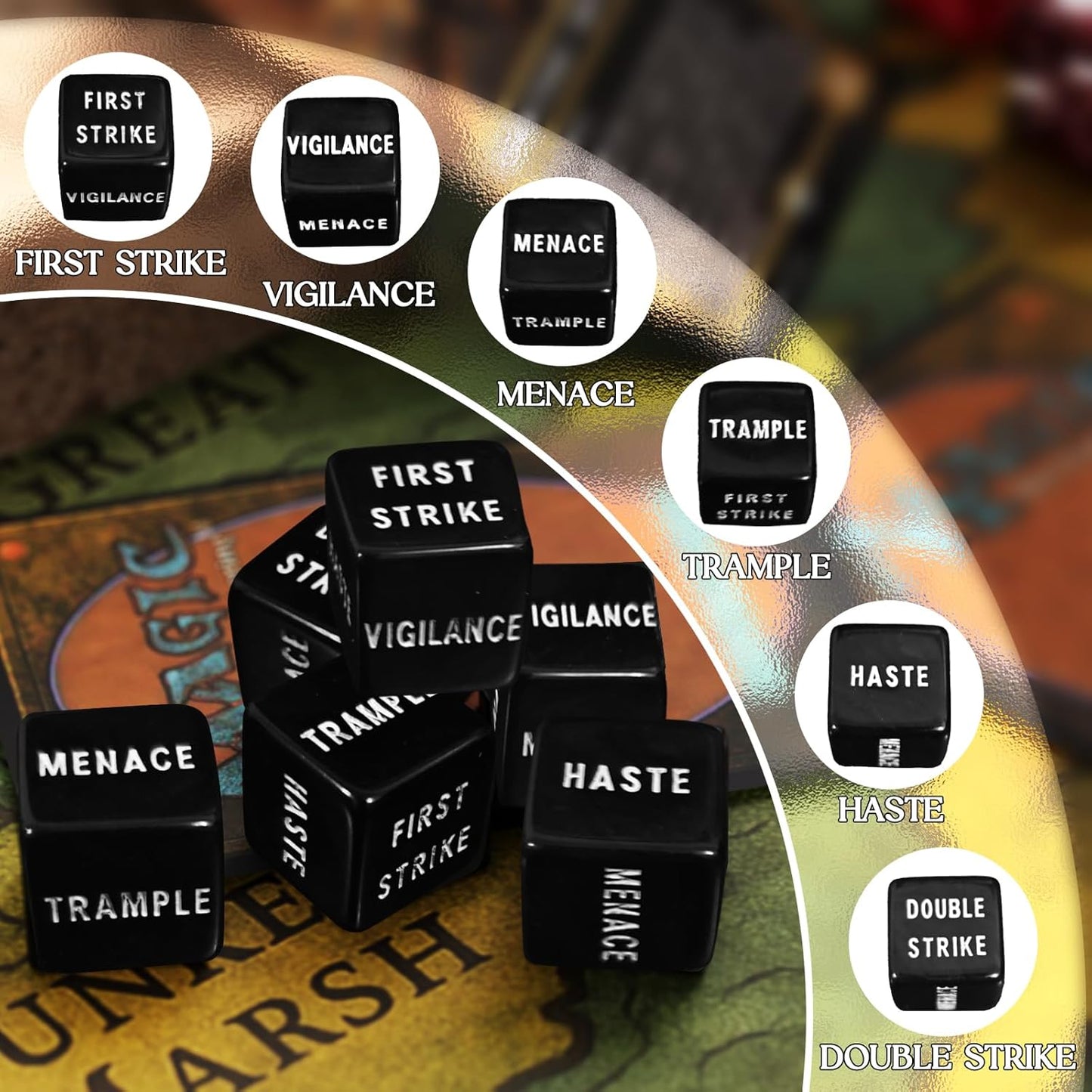 63 PCS MTG Dice Counters Set, D6 MTG Tokens with Bulk Abilities Keywords and MTG Life Counters, Dice Set for Magic The Gathering, TCG and Card Games