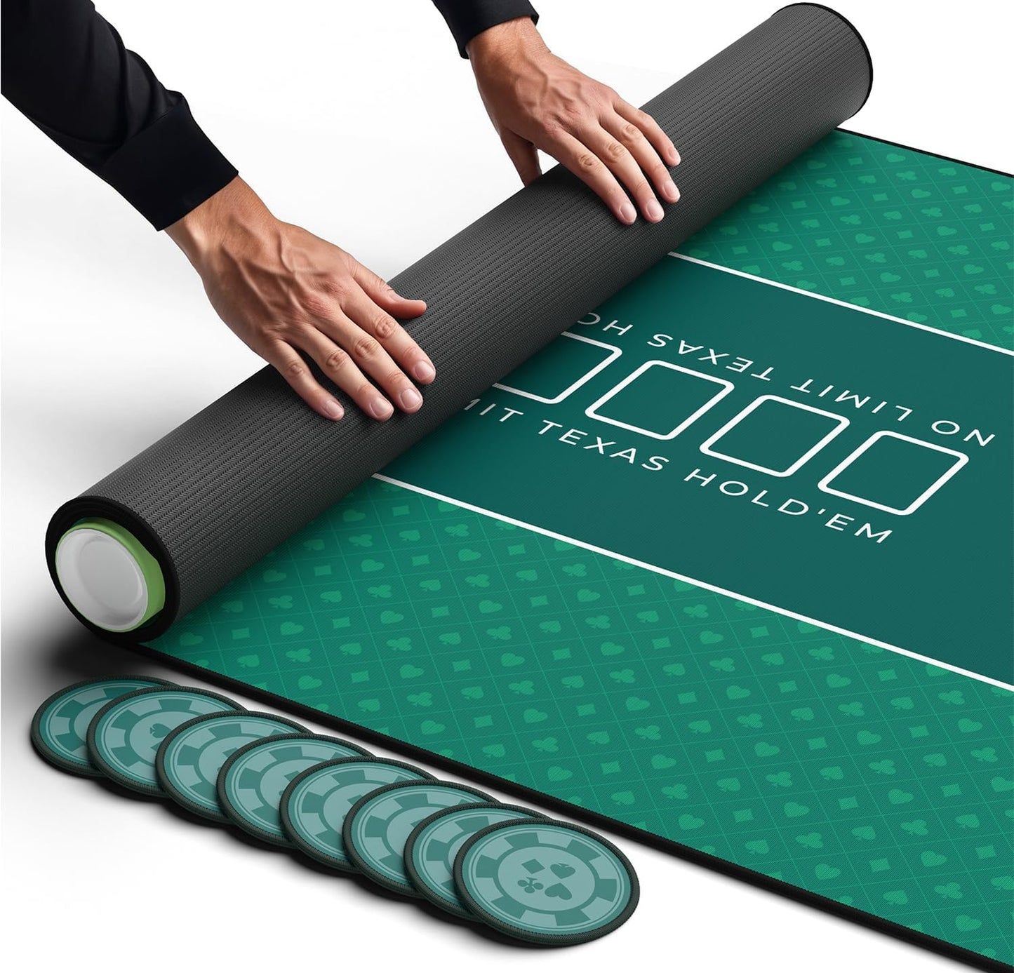 Newverest Poker Table Top 70" x 35", Texas Hold'em Poker Mat for Home Game Nights Up to 10 Players, Casino| Poker Topper Cloth for Tables in Zipper Storage Bag with 8 Coasters in Poker Gift-Ready Box