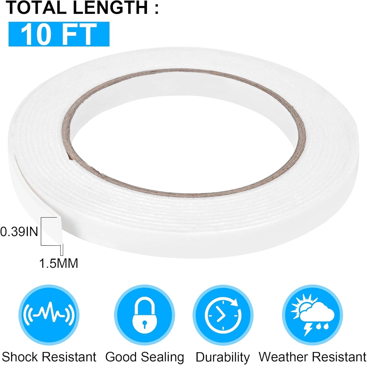 ToLanbbt Double Sided Foam Tape 0.39In x 10FT, Mounting Tape Heavy Duty, Strong Adhesive Weatherproof Seal Strips for DIY Craft Picture Poster, Car & Gap Filling Mountings, Home Office Decor (White)