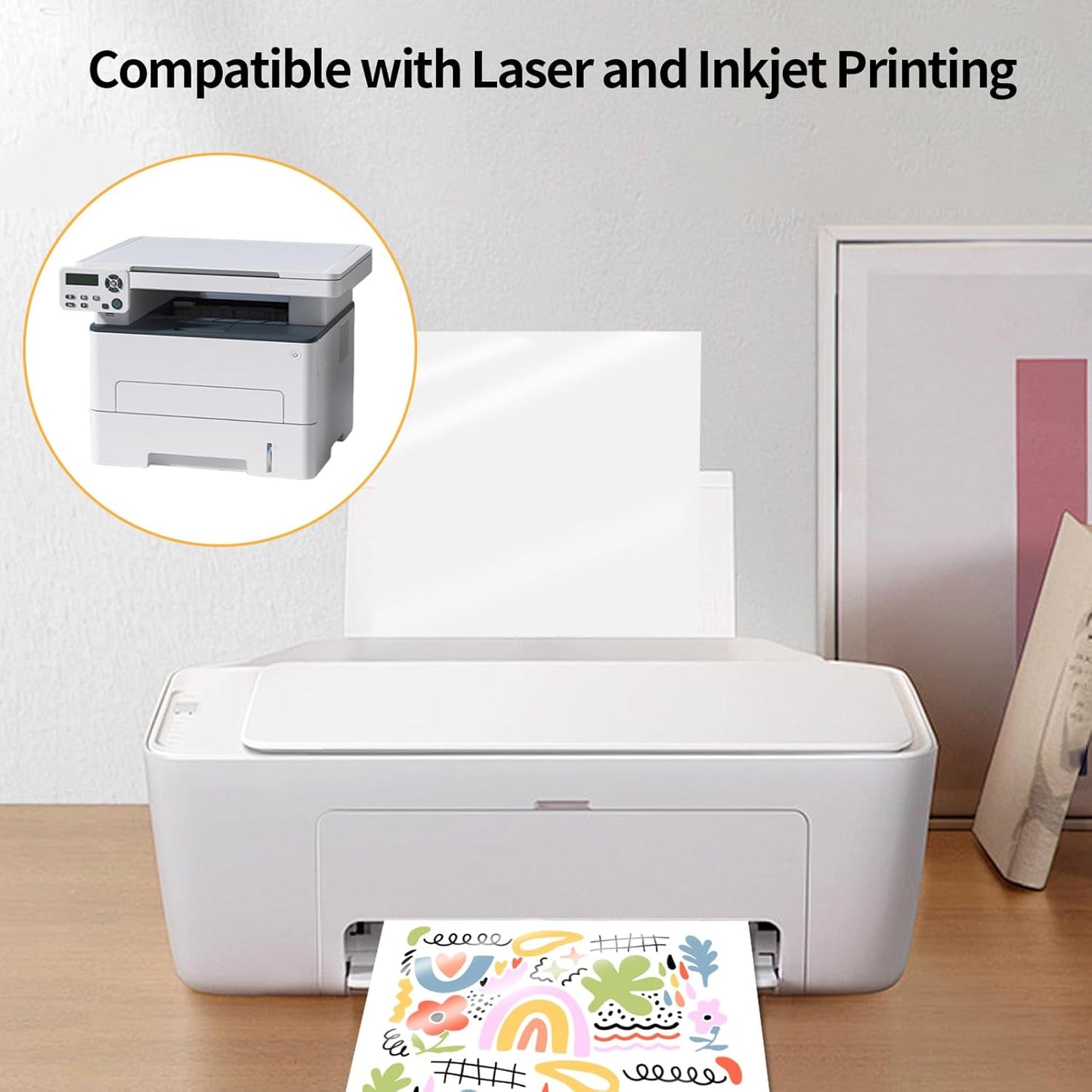 Clear Sticker Paper for Inkjet Printer, Clear Printable Stickers Paper, 20 Sheets Printable Transparent Sticker Paper, Laser/Inkjet Printing- Letter Size (8.5" x 11")