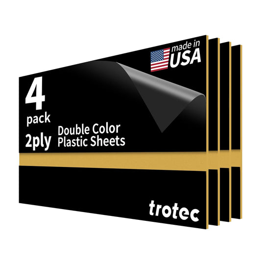 Trotec TroLase | 12"x24"x1/16", 4 Pcs | Black/Gold | 2 Ply | Modified Acrylic | Laser Engraving Double Color Plastic Sheet | Engraving Blanks for Laser, Saw, Guillotine | Made in USA