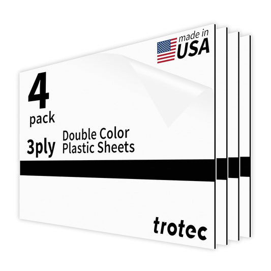 Trotec TroLase | 12"x20"x1/16", 4 Pcs | White/Black/White | 3 Ply | Modified Acrylic | Laser Engraving Double Color Plastic Sheet | Engraving Blanks for Laser, Saw, Guillotine | Made in USA