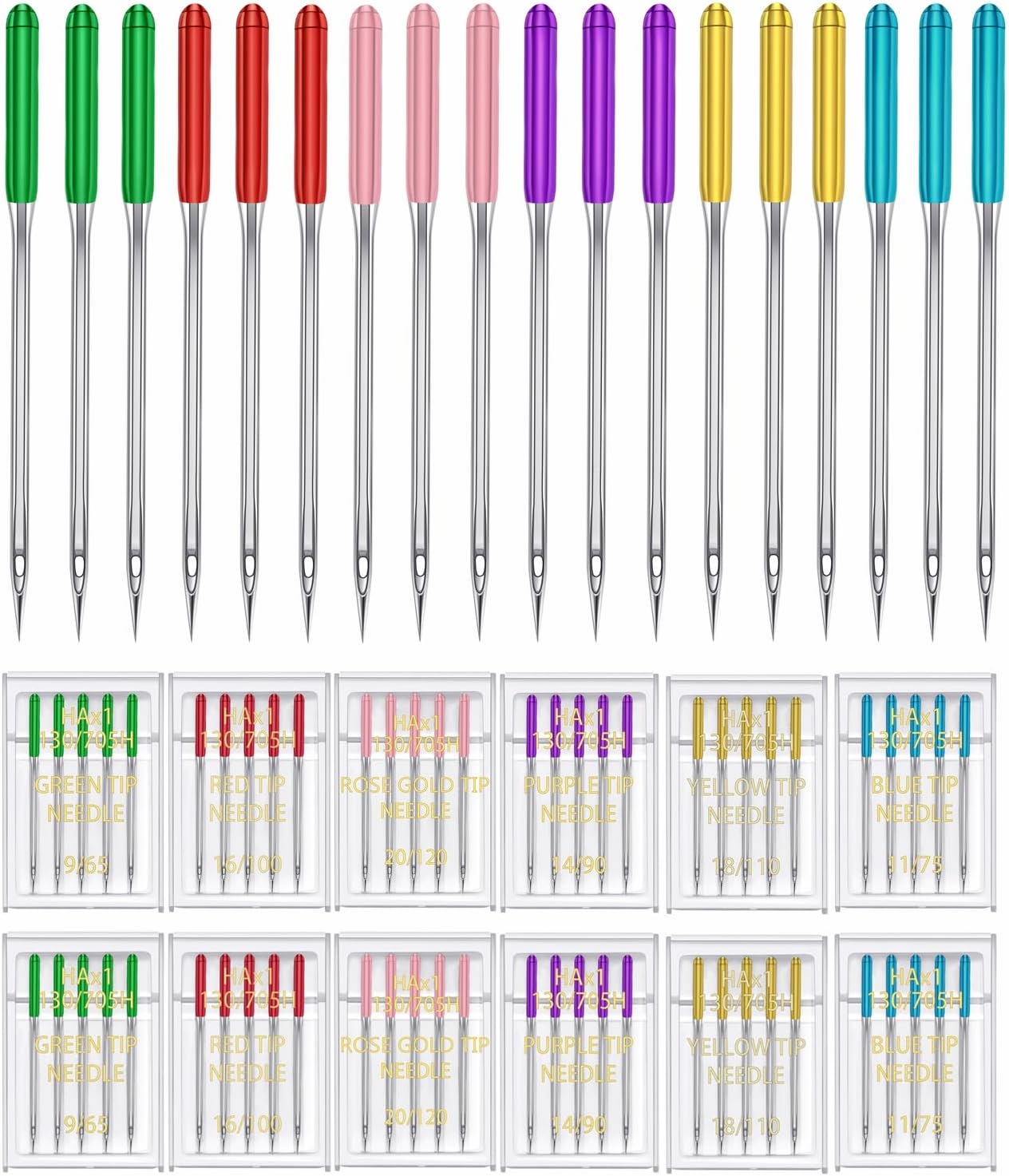 HONEYSEW 60 Pieces Sewing Machine Needles Universal Regular Point Machine Needles for Home Sewing Machine Compatible with Singer, Brother and Old Sewing Machine (Red, Size 16-60PCS)