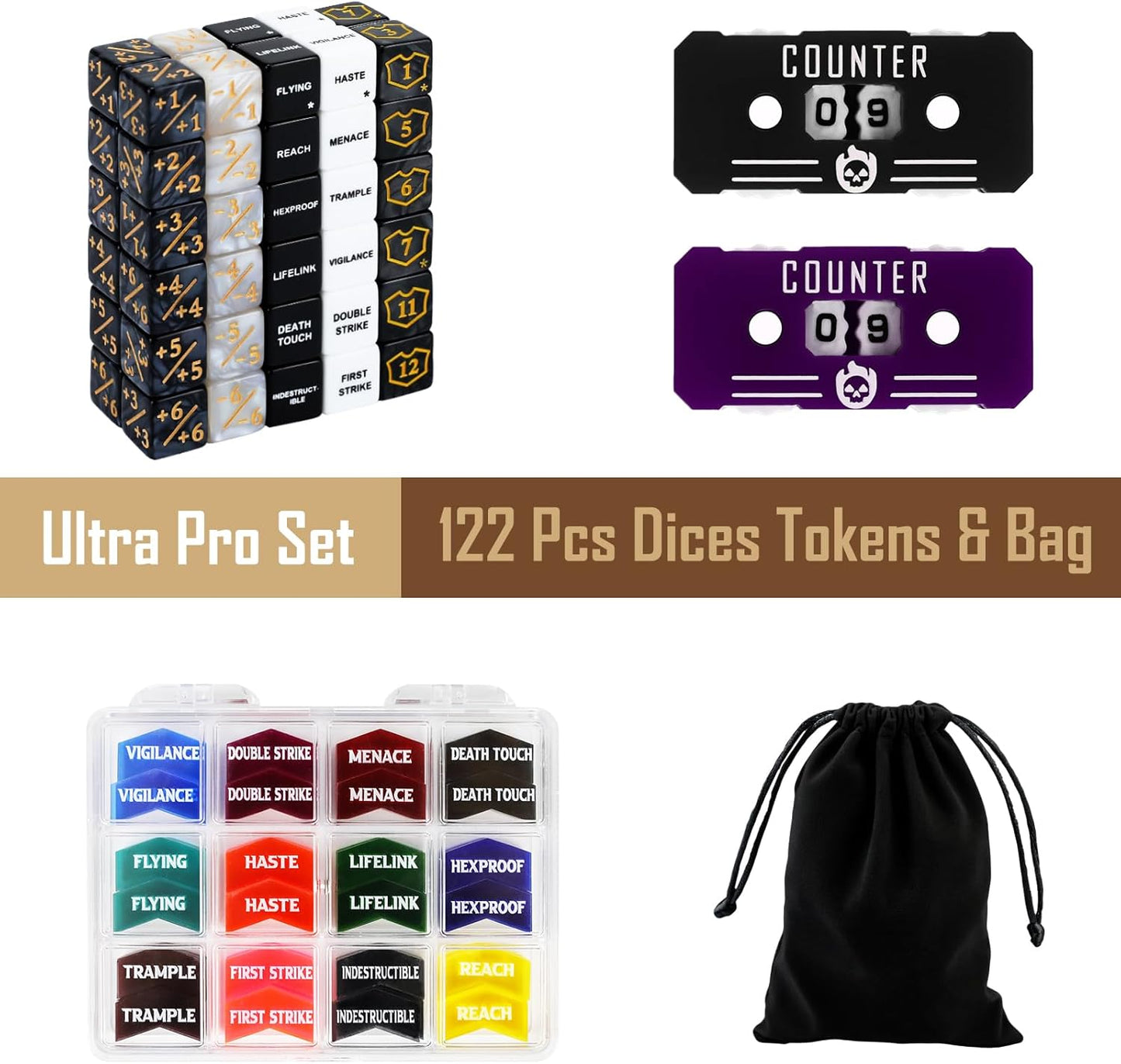 122PCS MTG Keyword Tokens & Dice & Life Counter Set for MTG Accessories, Health Tracker Life Counter Bulk Ability MTG Dice Set, Compatible with TCG CCG Magic Card Gaming Accessories