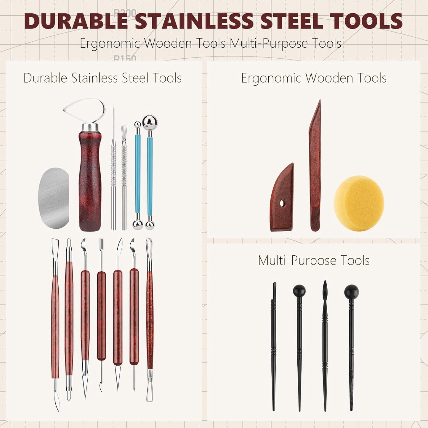 23PCS Clay Tools Sculpting, Ceramic & Pottery Modeling Tool, Ceramics Tools Set, Polymer Tools Kit, Air Dry Clay Tools for Carving, Molding, Pottery Wheel, Crafting Supplies, Pros, Beginners, Adults