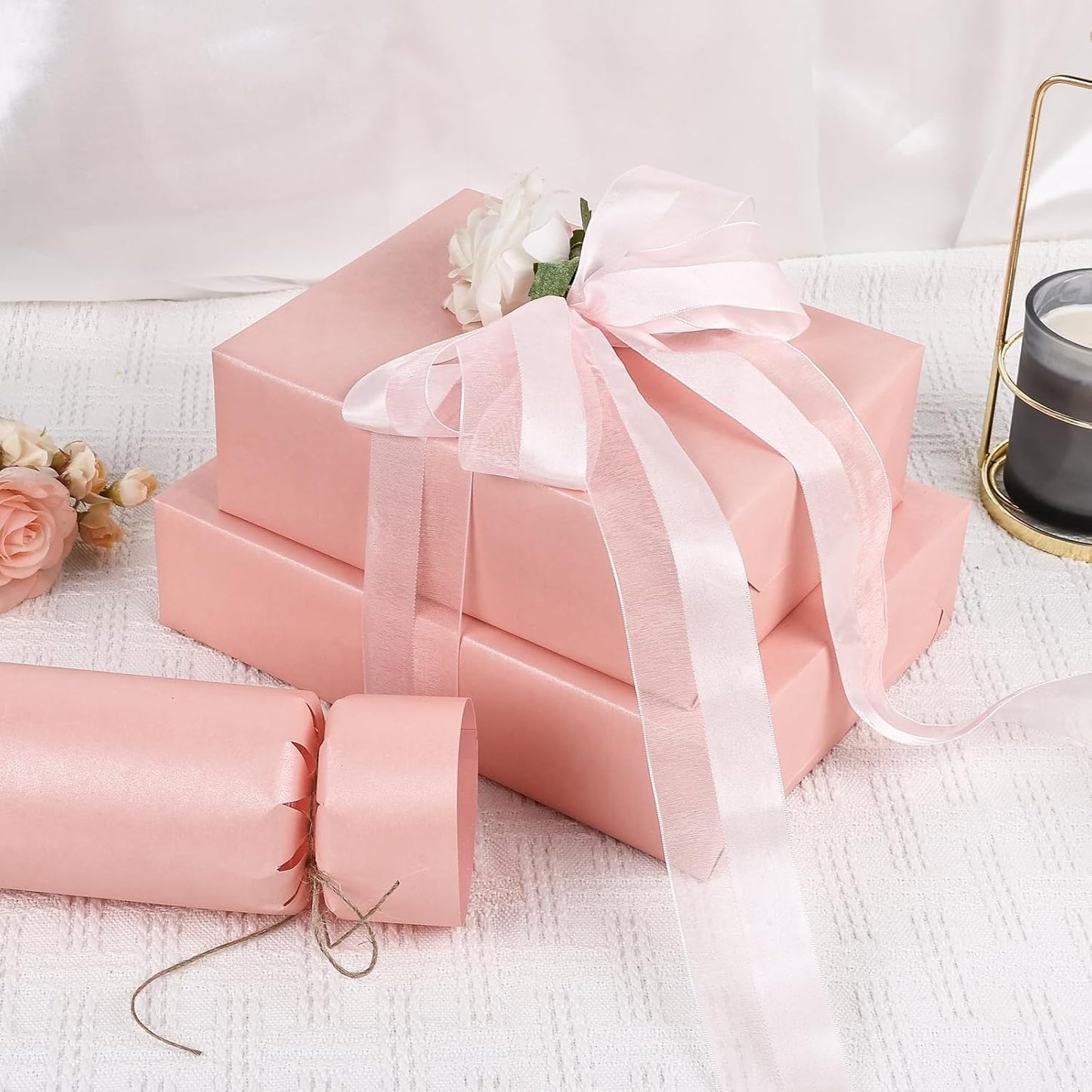 NESCCI Pink Matte Wrapping Paper,Solid Color Pearly-Lustre Paper-3 Roll,17 Inches X 32.8 Feet Per roll.Gift Wrapping Paper,Perfect for Wedding,Valentine's Day,Birthday, Christmas,Baby Shower.