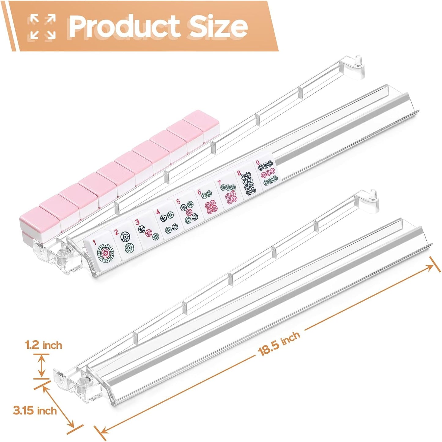 Mahjong Racks with Pushers Set of 4, Mahjong Tile Pushers and Racks, Acrylic Majiang Tile Holders Accessories (Clear)