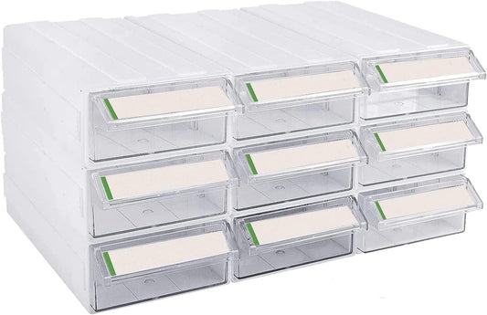 9pcs Sewing Craft Storage Box Hardware Craft Drawer Storage Cabinet Plastic Stacking Shelf With Divider Tag Cards Multifunctional Rack For Home Office Small Items (9, Clear)